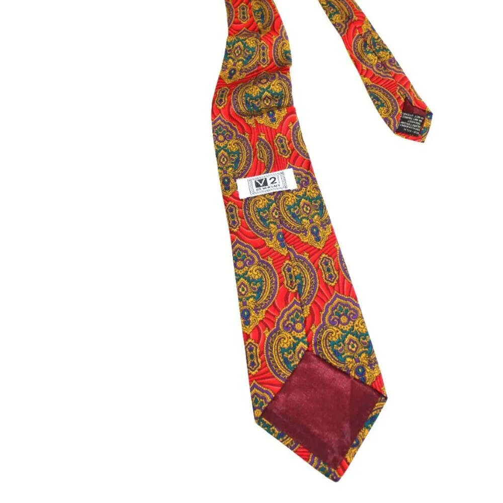 Vintage Versace Red Baroque Paisley Silk Tie Made in Italy